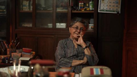 Portrait of Nalini Malani in her art studio