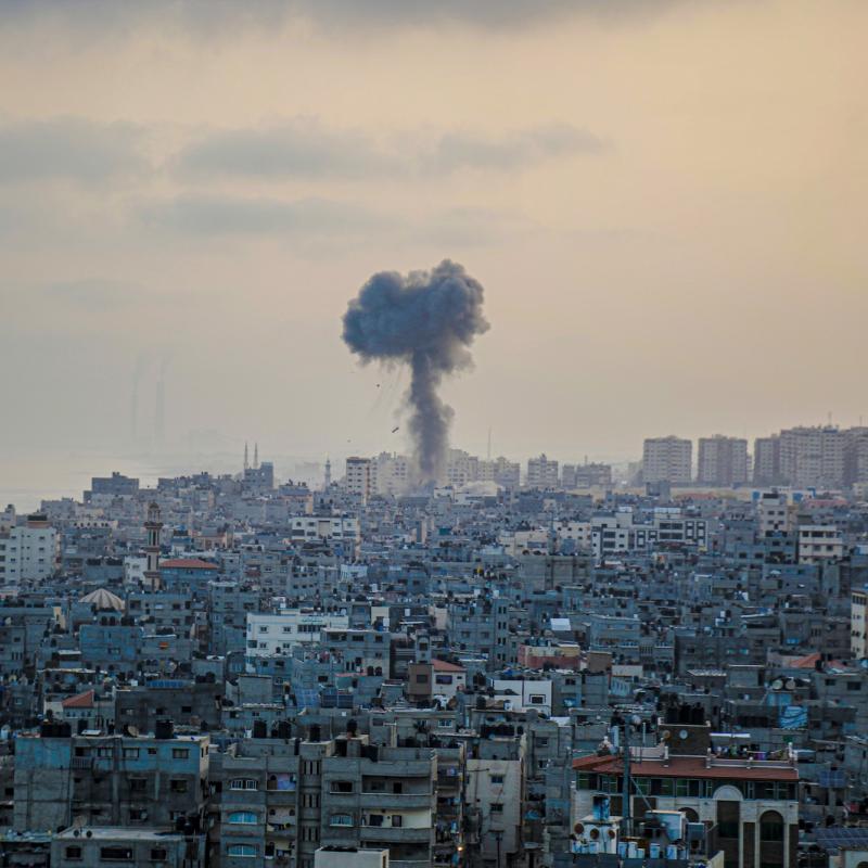 A plume of smoke from a shelling in the Gaza strip