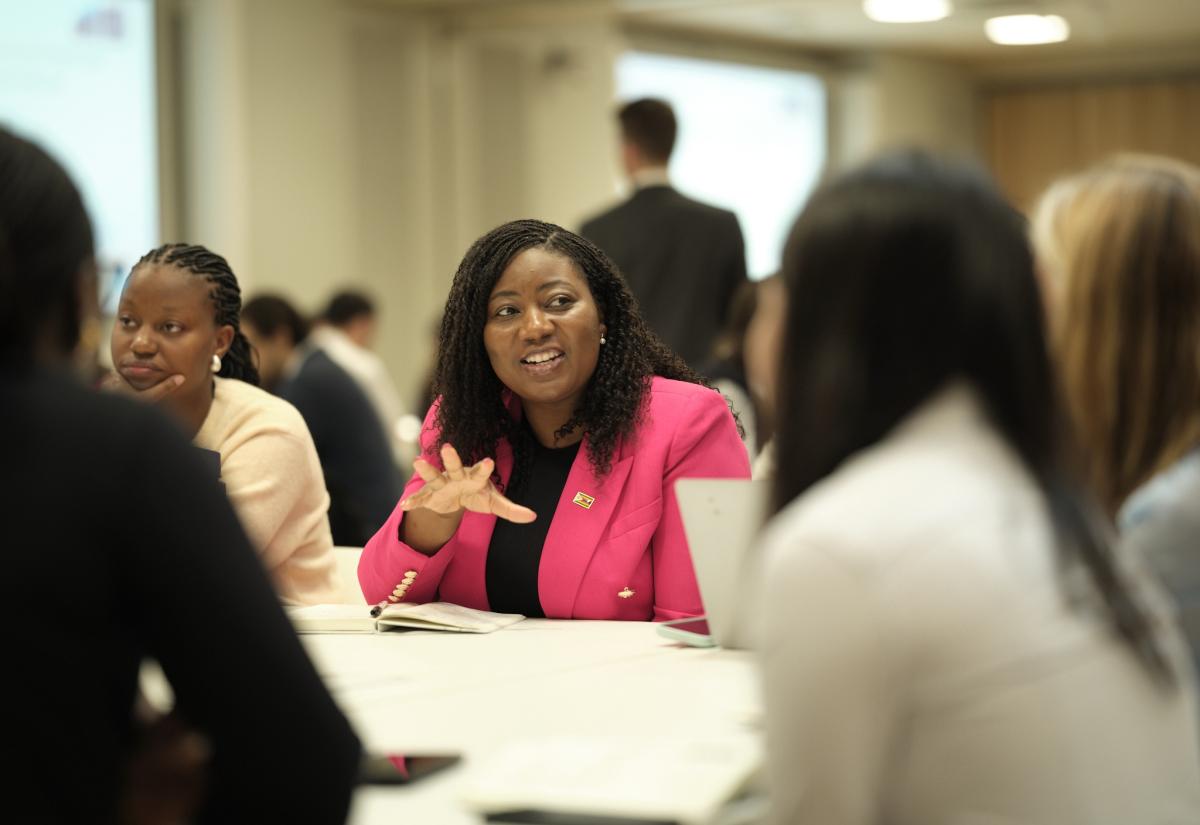 Student in a group working room